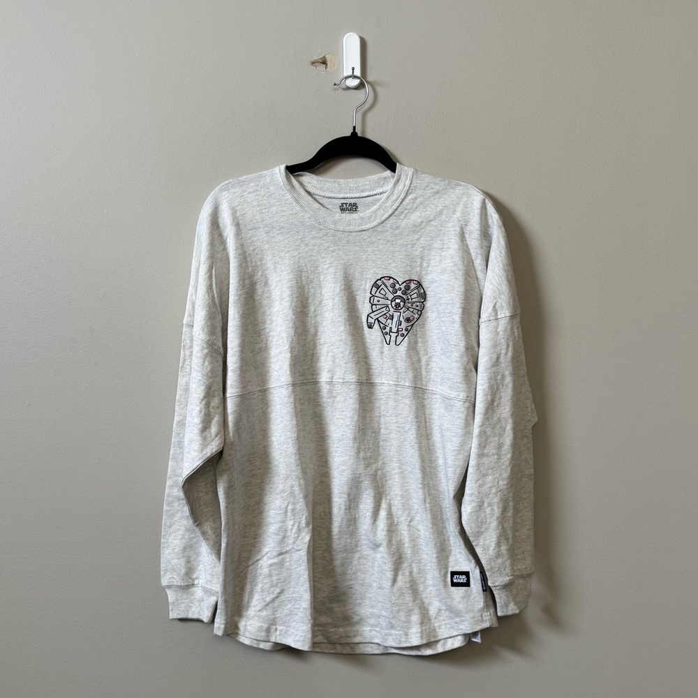 Disney Spirit Jersey Star Wars I LOVE YOU (I Know) Falcon heart long sleeve NWT - Picture 2 of 8